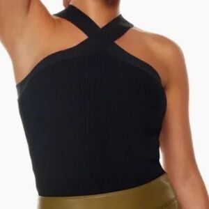 Aritzia Babaton Criss Cross Sculpt Knit Top - Waist Length
